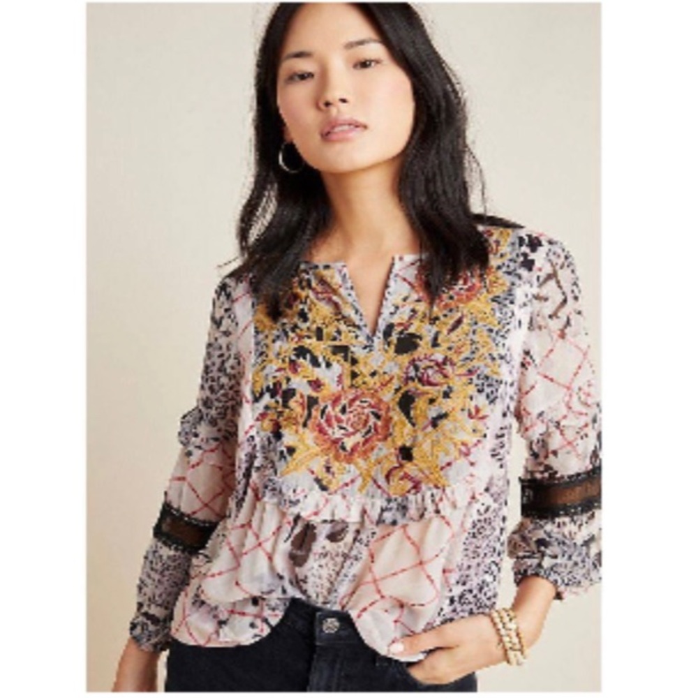 ANTHROPOLOGIE EMBROIDERED BOHO MATHILDA TOP